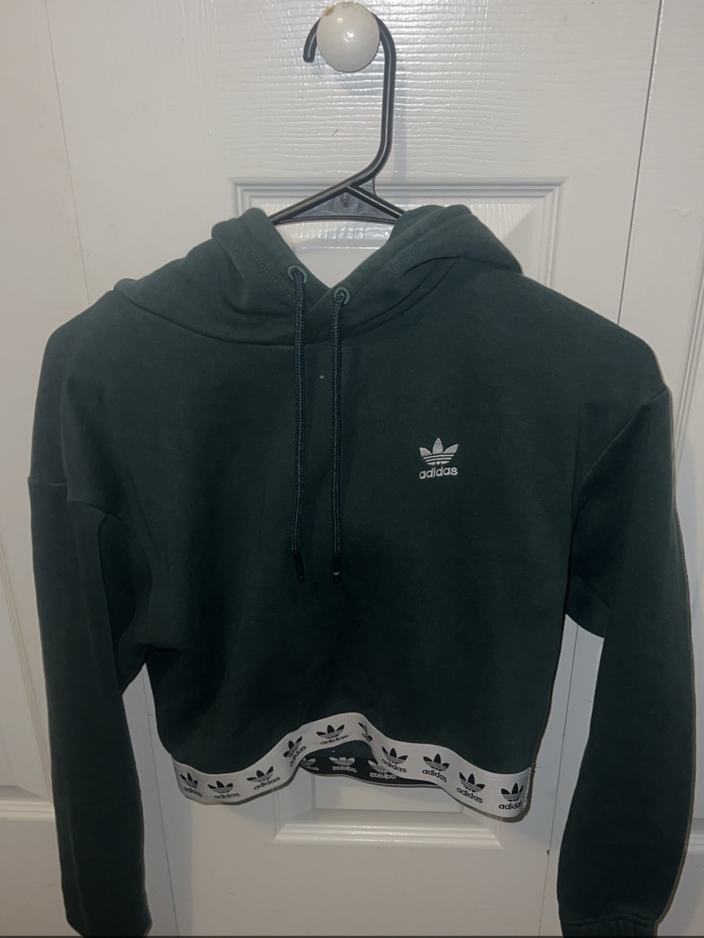 adidas Women's Dark Green Cropped Hoodie with Logo Band